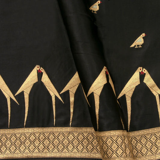 Black Crepe Banarasi Silk Saree PB 305 - Banarasi Silk - Panjavarnam PB 305