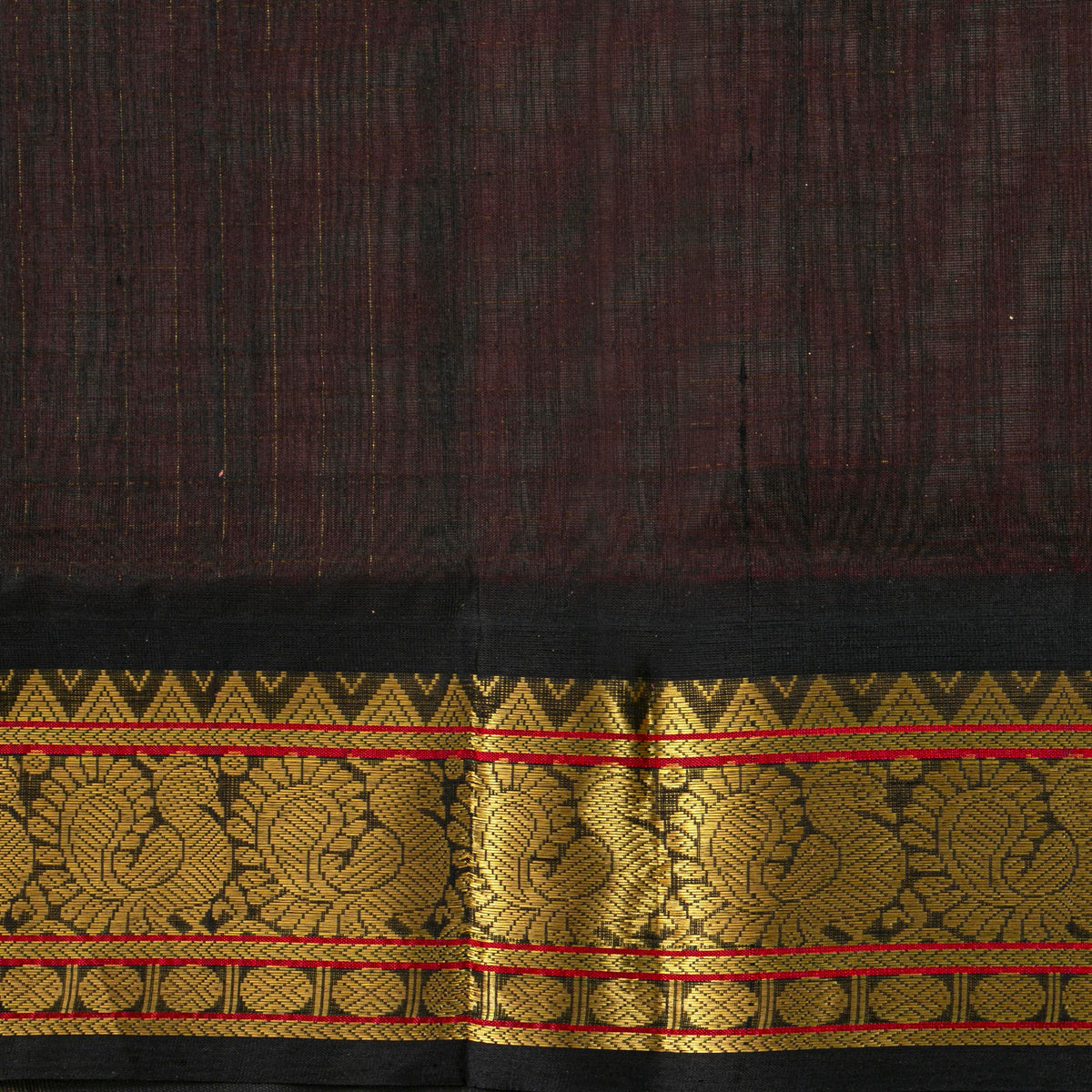 Maroon And Black Kanchi Silk Cotton Saree For Festive Wear VP SC 185