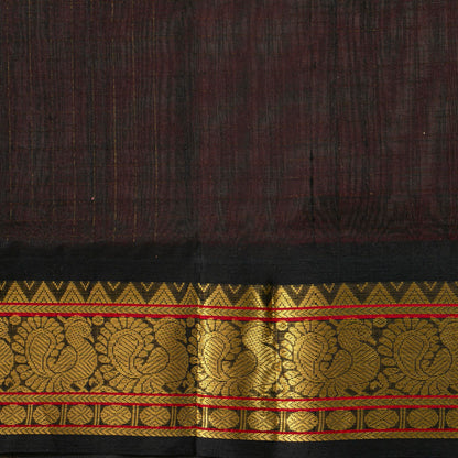 Maroon And Black Kanchi Silk Cotton Saree For Festive Wear VP SC 185