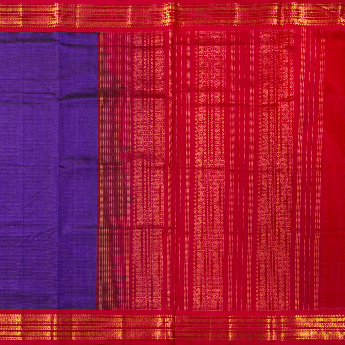Violet And Red Kanchi Silk Cotton Saree For Festive Wear VP SC 190