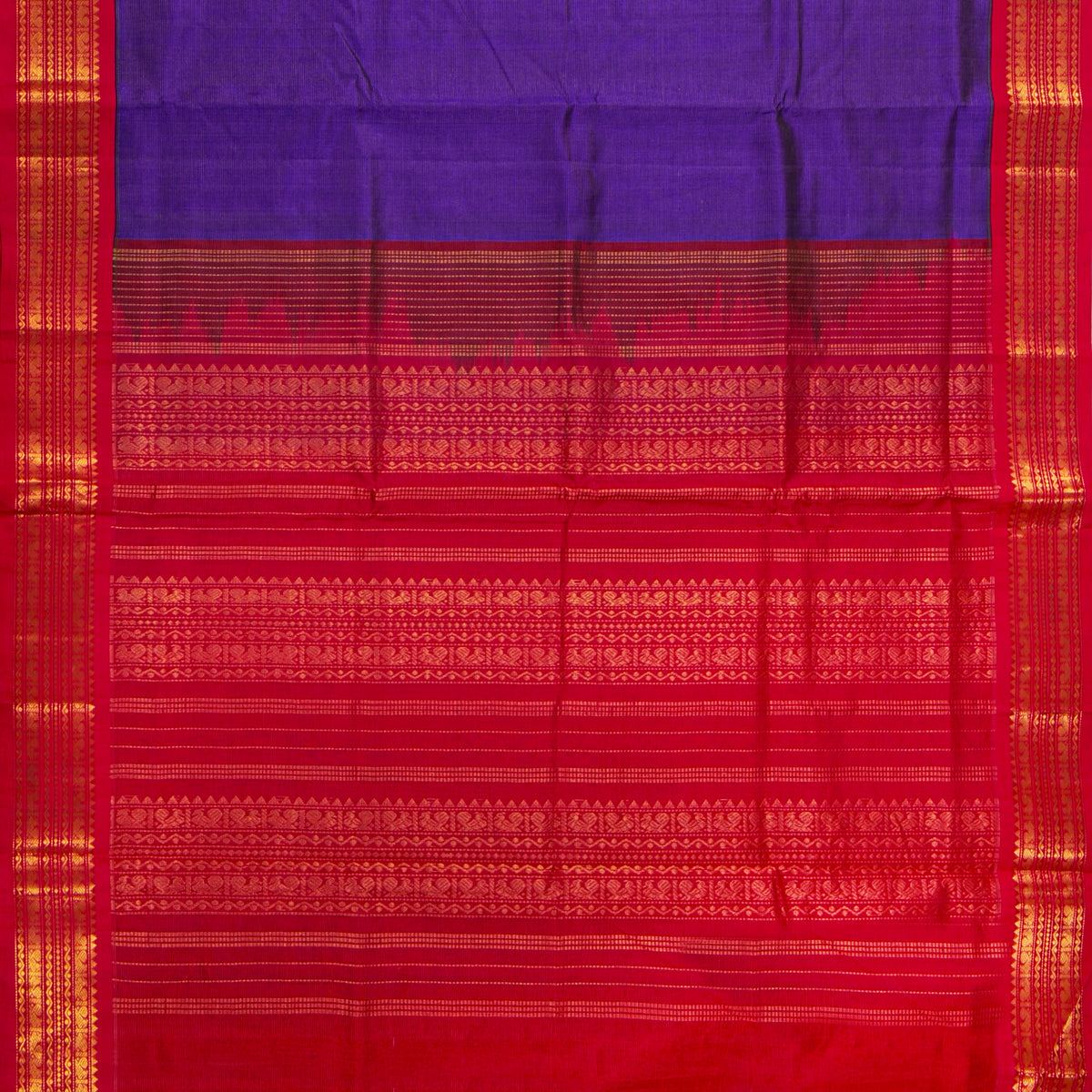 Violet And Red Kanchi Silk Cotton Saree For Festive Wear VP SC 190