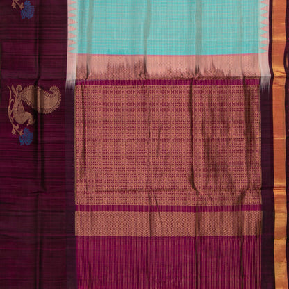 Blue And Wine Kanchi Silk Cotton Saree For Festive Wear VP SC 297