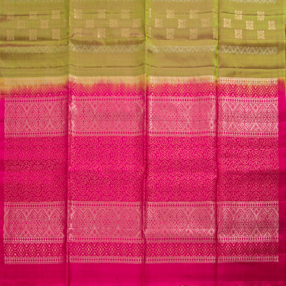 Green And Pink Borderless Kanchipuram Soft Silk Saree For Festive Wear PV RSP 169