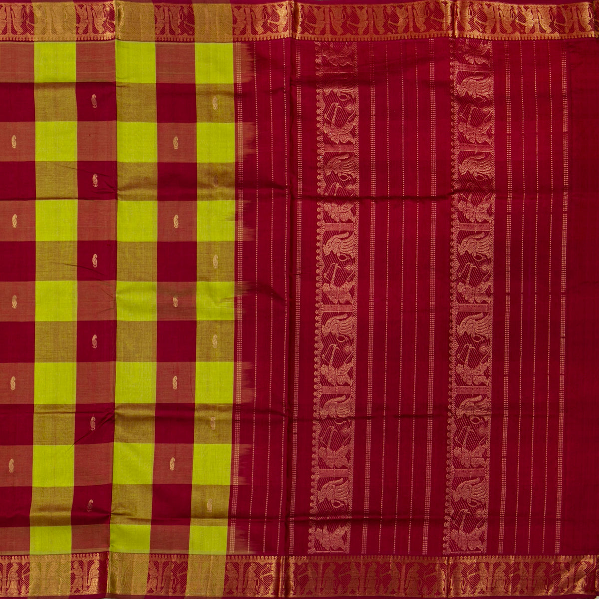 Multi Colour Checks Kanchi Silk Cotton Saree For Festive Wear VP SC 252