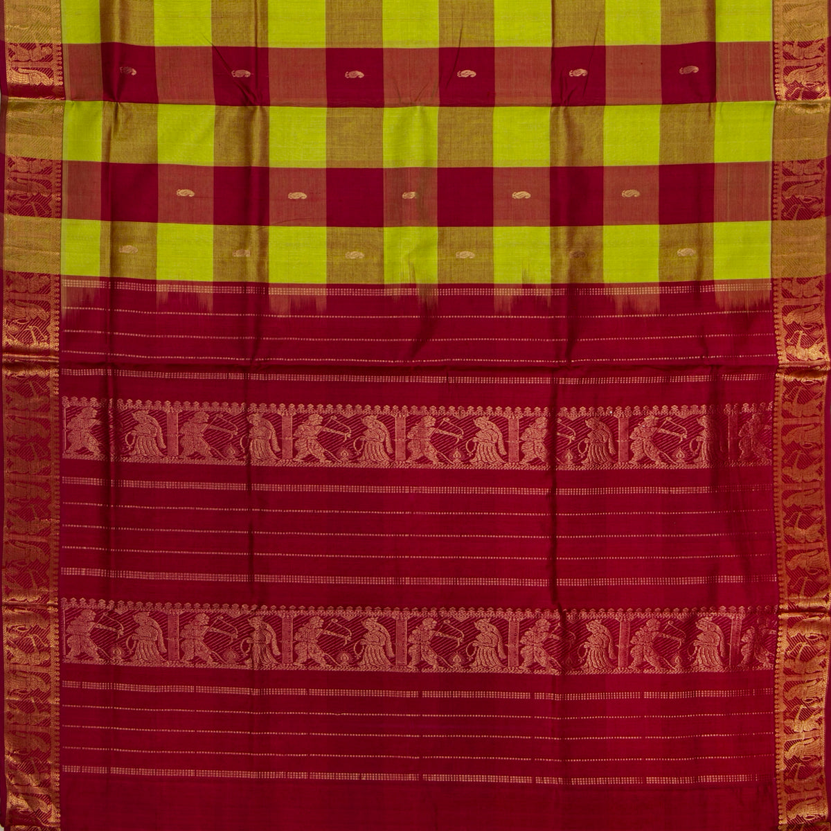 Multi Colour Checks Kanchi Silk Cotton Saree For Festive Wear VP SC 252