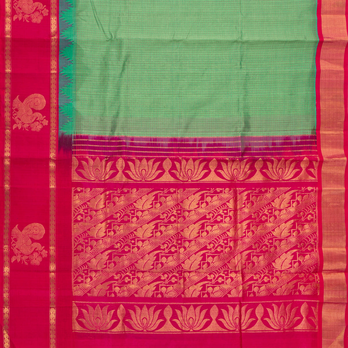 Green And Pink Kanchi Silk Cotton Saree For Festive Wear VP SC 253