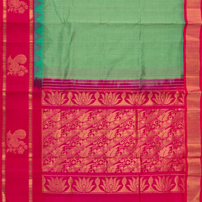 Green And Pink Kanchi Silk Cotton Saree For Festive Wear VP SC 253