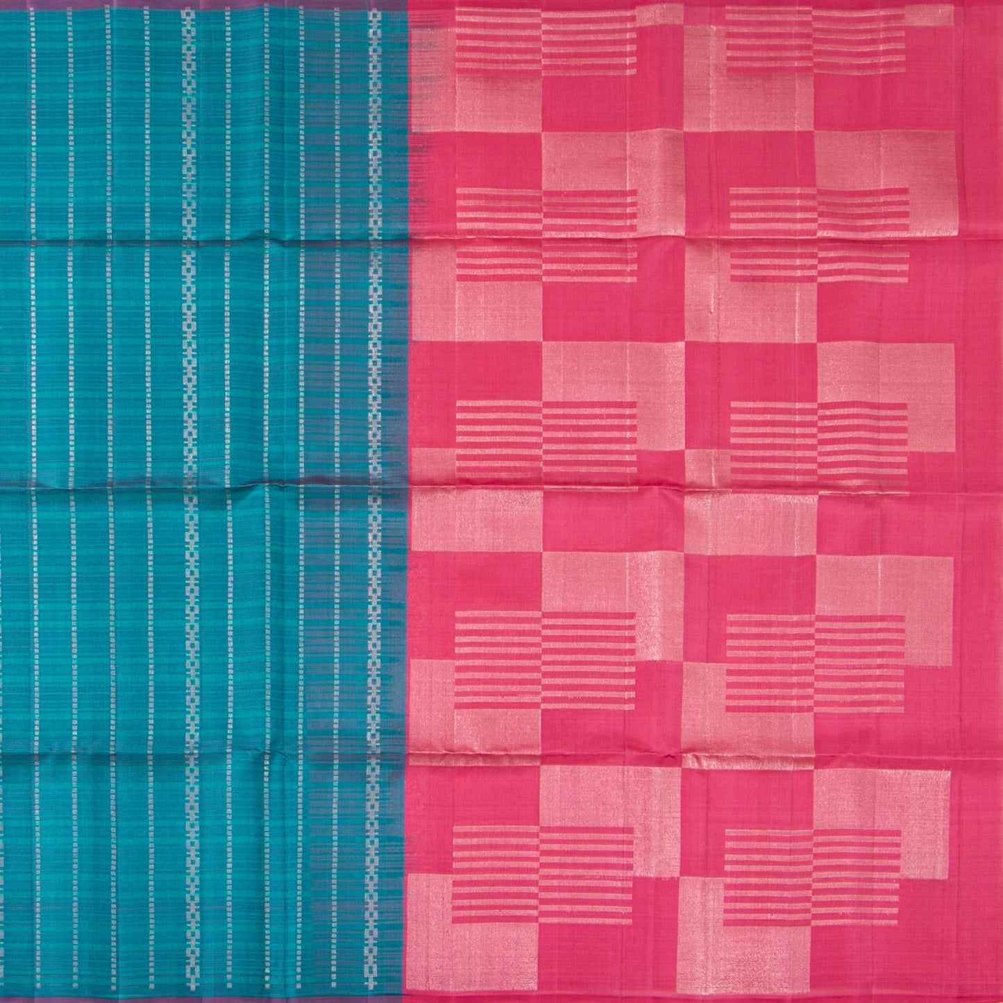 Blue And Pink Borderless Kanchipuram Soft Silk Saree For Festive Wear PV RSP 186