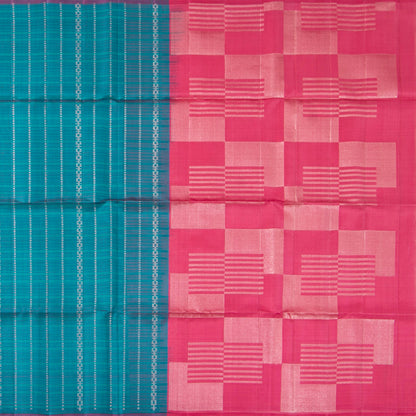 Blue And Pink Borderless Kanchipuram Soft Silk Saree For Festive Wear PV RSP 186