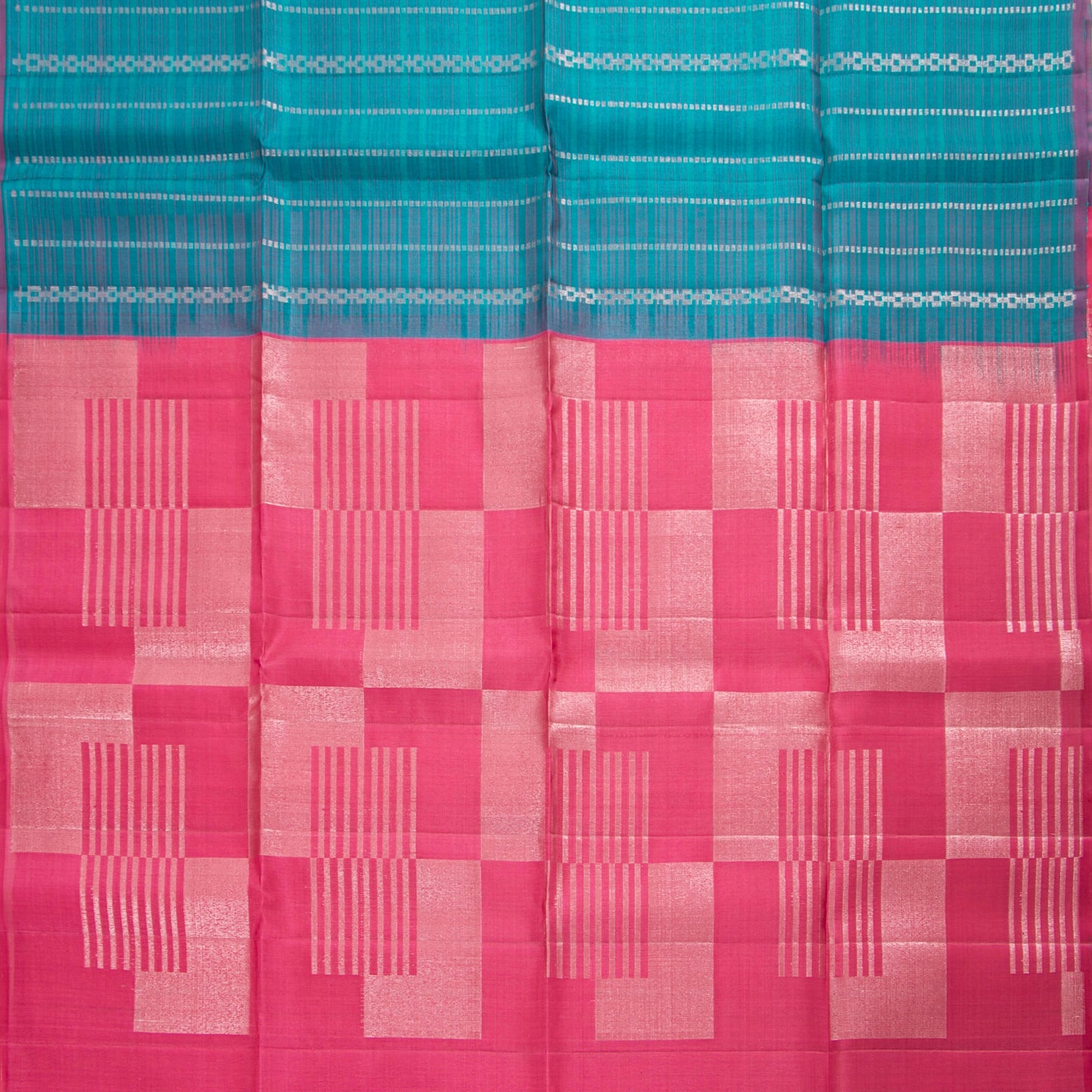 Blue And Pink Borderless Kanchipuram Soft Silk Saree For Festive Wear PV RSP 186