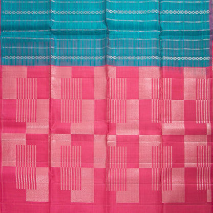 Blue And Pink Borderless Kanchipuram Soft Silk Saree For Festive Wear PV RSP 186
