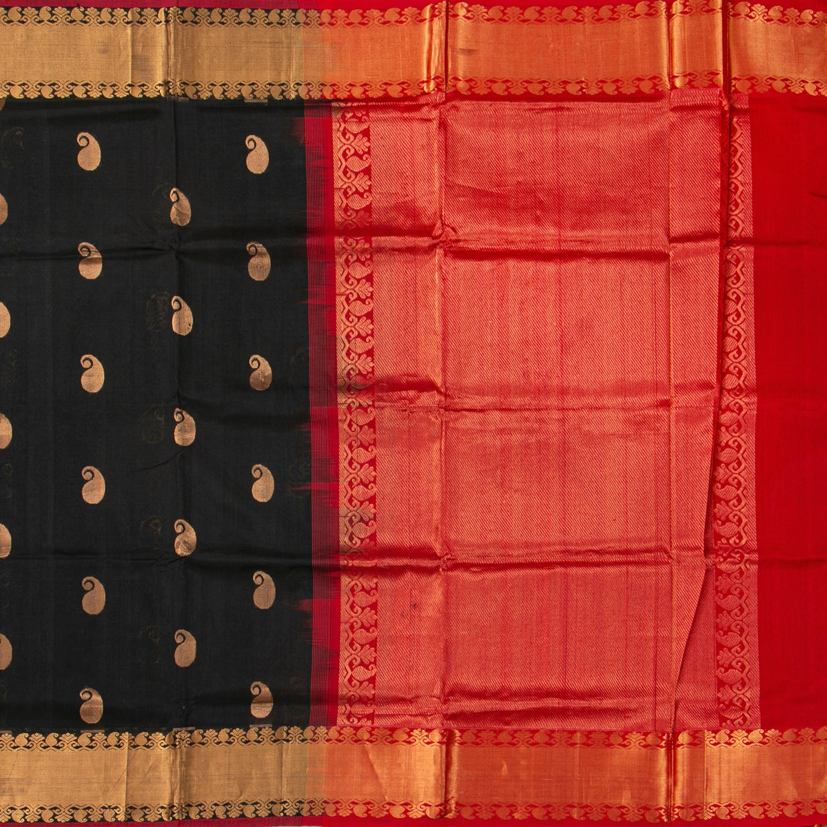 Black And Red Kanchi Silk Cotton Saree For Festive Wear VP SC 255