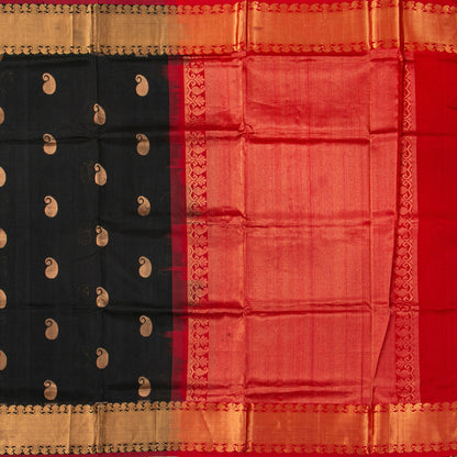 Black And Red Kanchi Silk Cotton Saree For Festive Wear VP SC 255