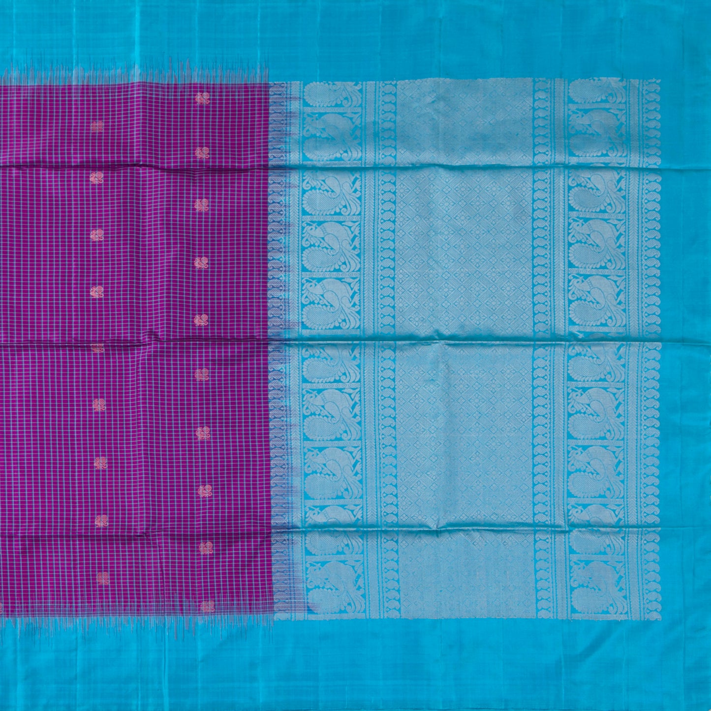 Magenta And Blue Kanchipuram Soft Silk Saree For Festive Wear PV RSP 176