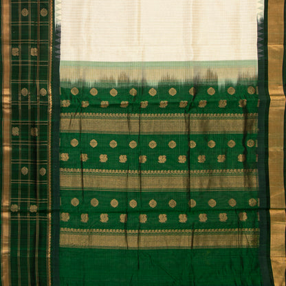 Off White And Green Kanchi Silk Cotton Saree For Festive Wear VP SC 249
