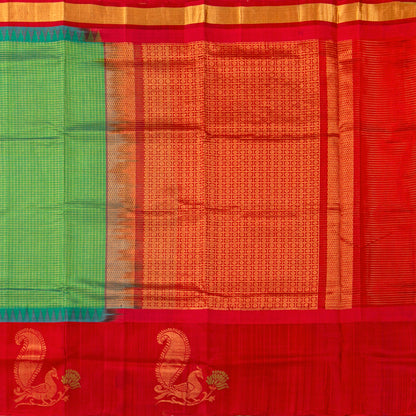 Green And Red Kanchi Silk Cotton Saree For Festive Wear VP SC 295