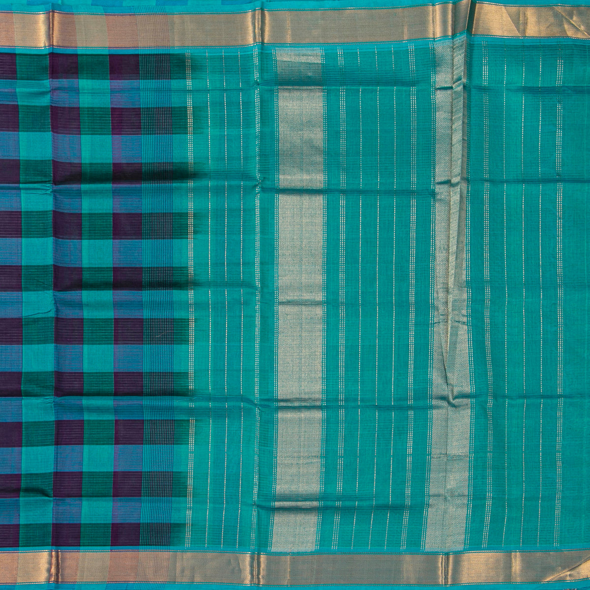 Multi Colour Checks Kanchi Silk Cotton Saree For Festive Wear VP SC 270