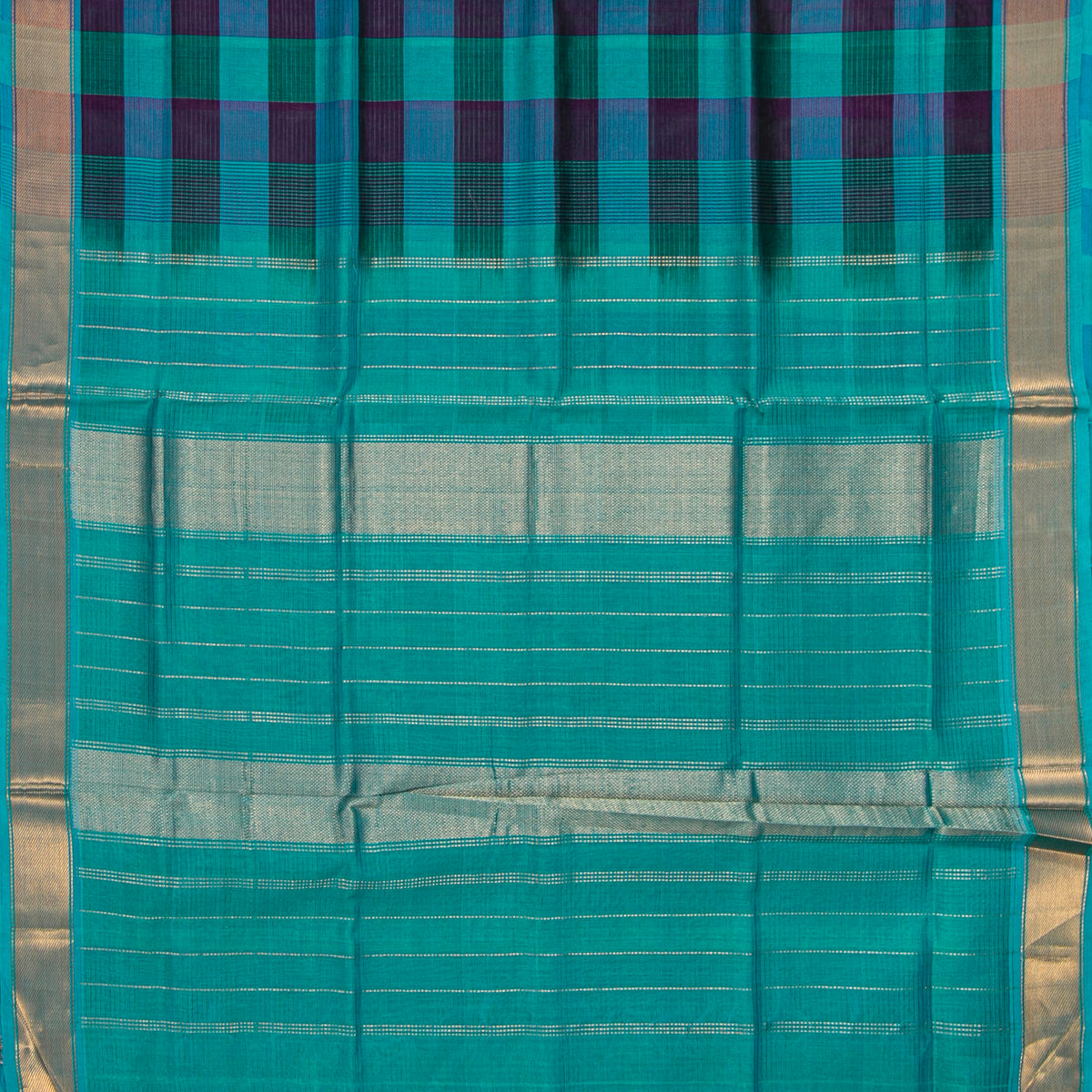 Multi Colour Checks Kanchi Silk Cotton Saree For Festive Wear VP SC 270