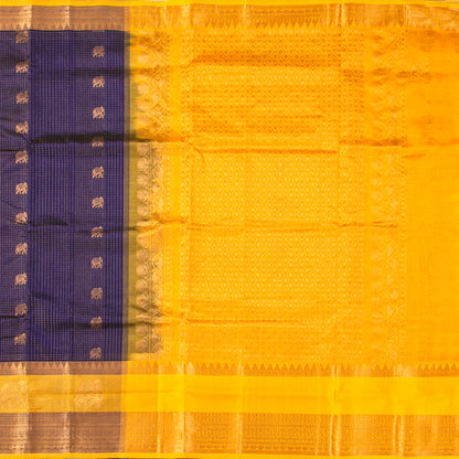 Blue And Yellow Kanchi Silk Cotton Saree For Festive Wear VP SC 294