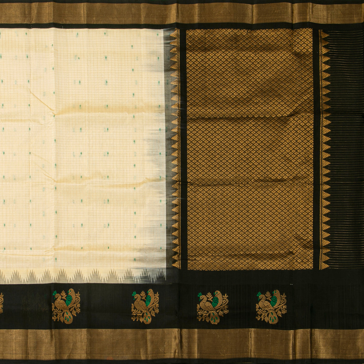 Off White And Black Kanchi Silk Cotton Saree For Festive Wear VP SC 296