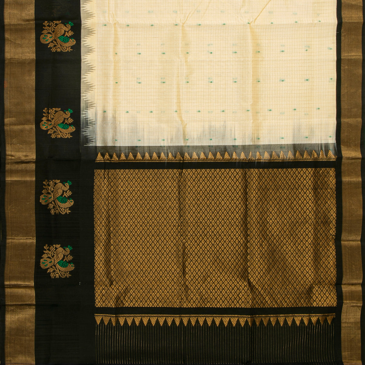 Off White And Black Kanchi Silk Cotton Saree For Festive Wear VP SC 296