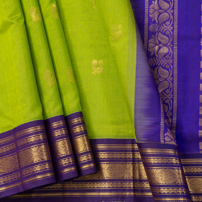 Green And Violet Kanchi Silk Cotton Saree For Festive Wear VP SC 228