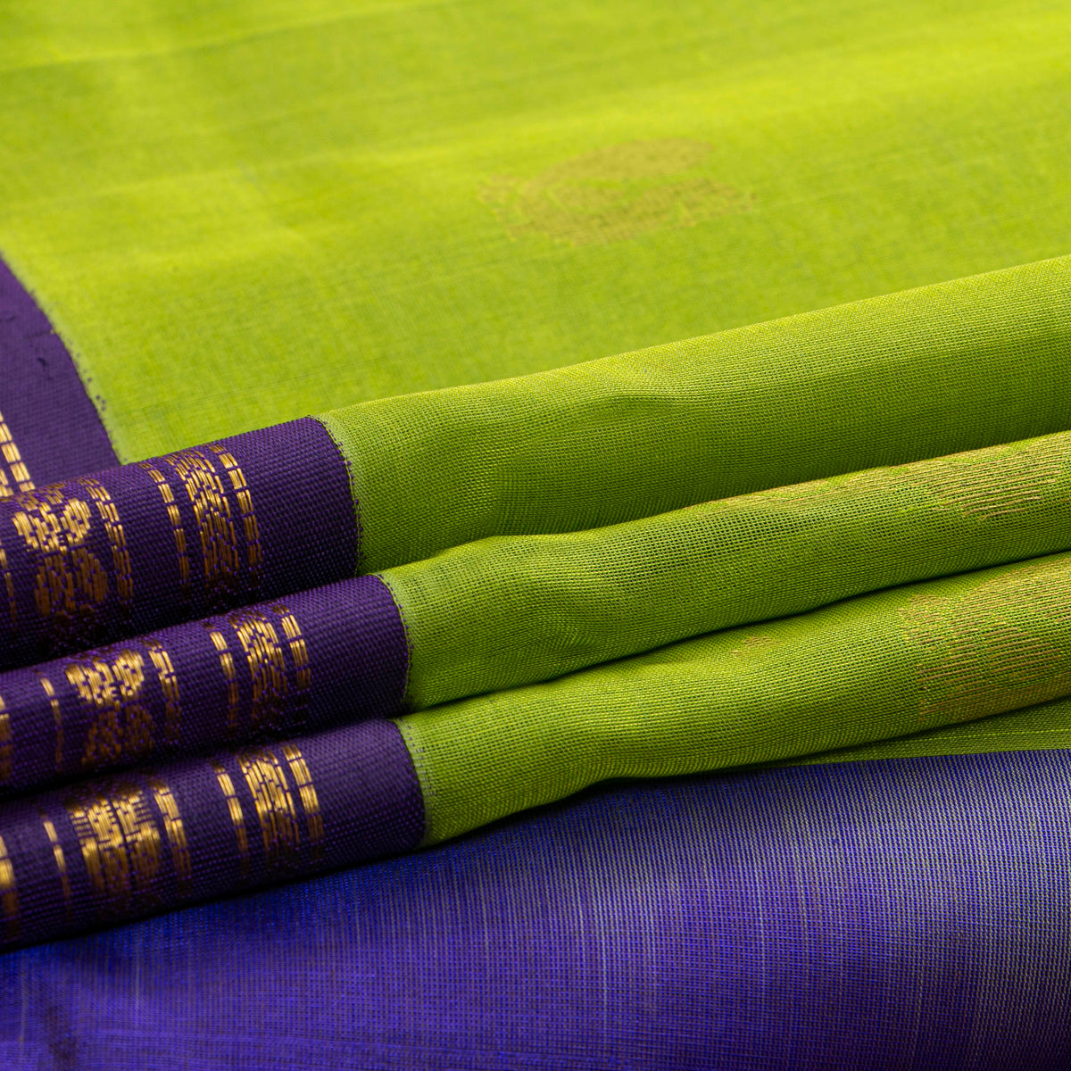 Green And Violet Kanchi Silk Cotton Saree For Festive Wear VP SC 228