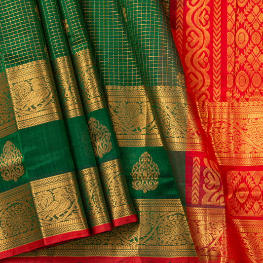 Green And Red Kanchi Silk Cotton Saree For Festive Wear VP SC 239