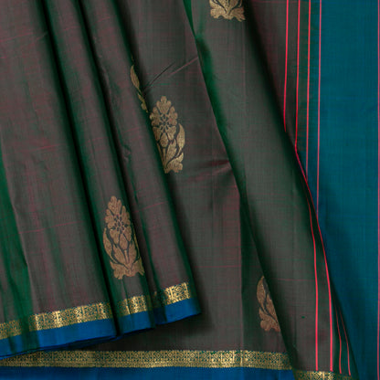 Brown And Teal Dual Shade Kanchipuram Silk Saree For Festive Wear PV NYC 1875