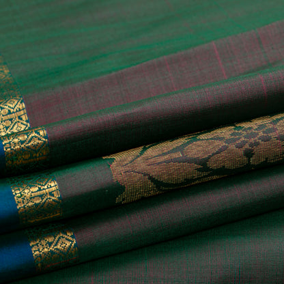 Brown And Teal Dual Shade Kanchipuram Silk Saree For Festive Wear PV NYC 1875