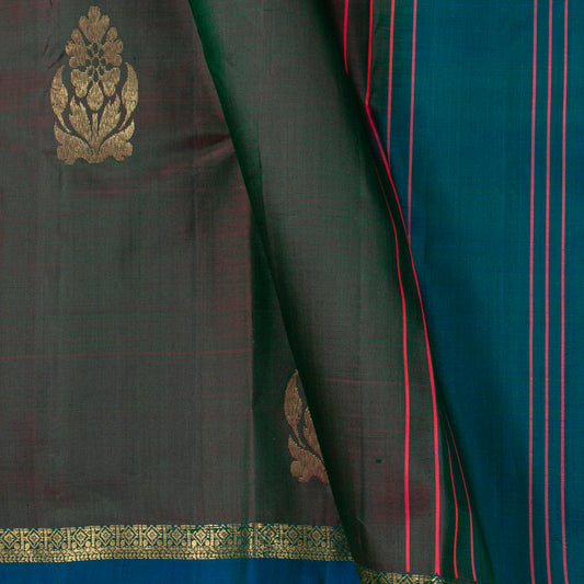 Brown And Teal Dual Shade Kanchipuram Silk Saree For Festive Wear PV NYC 1875