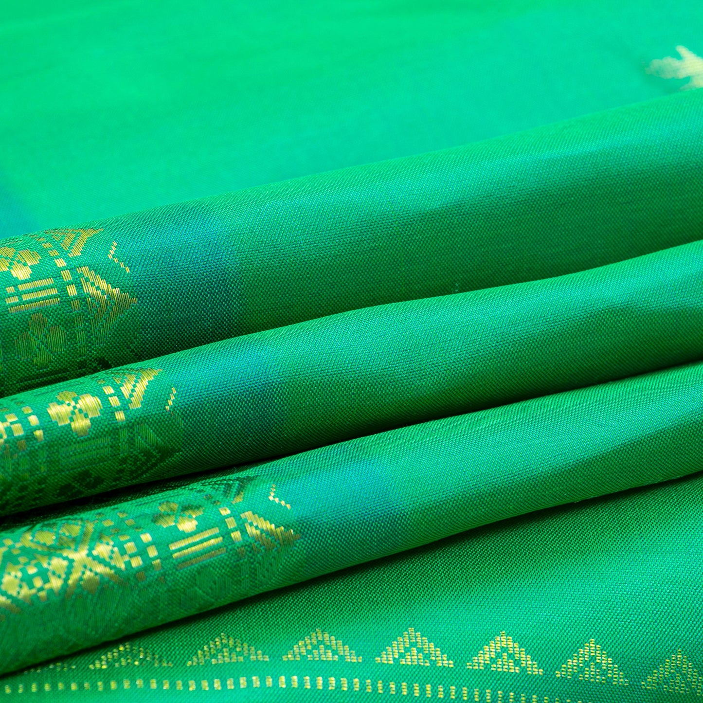 Green And Turquoise Kanchipuram Silk Saree With Meenakari Zari Buttas For Festive Wear PV NYC 1780
