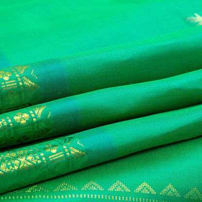 Green And Turquoise Kanchipuram Silk Saree With Meenakari Zari Buttas For Festive Wear PV NYC 1780