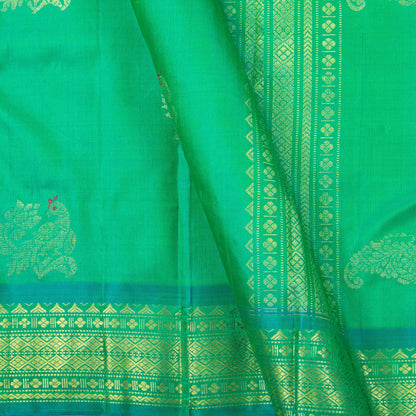 Green And Turquoise Kanchipuram Silk Saree With Meenakari Zari Buttas For Festive Wear PV NYC 1780