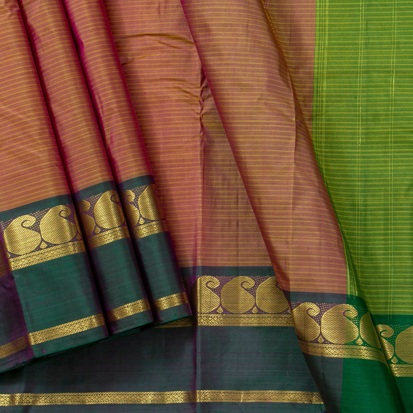Brown And Green Kanchipuram Silk Saree For Festive Wear PV NYC 1862