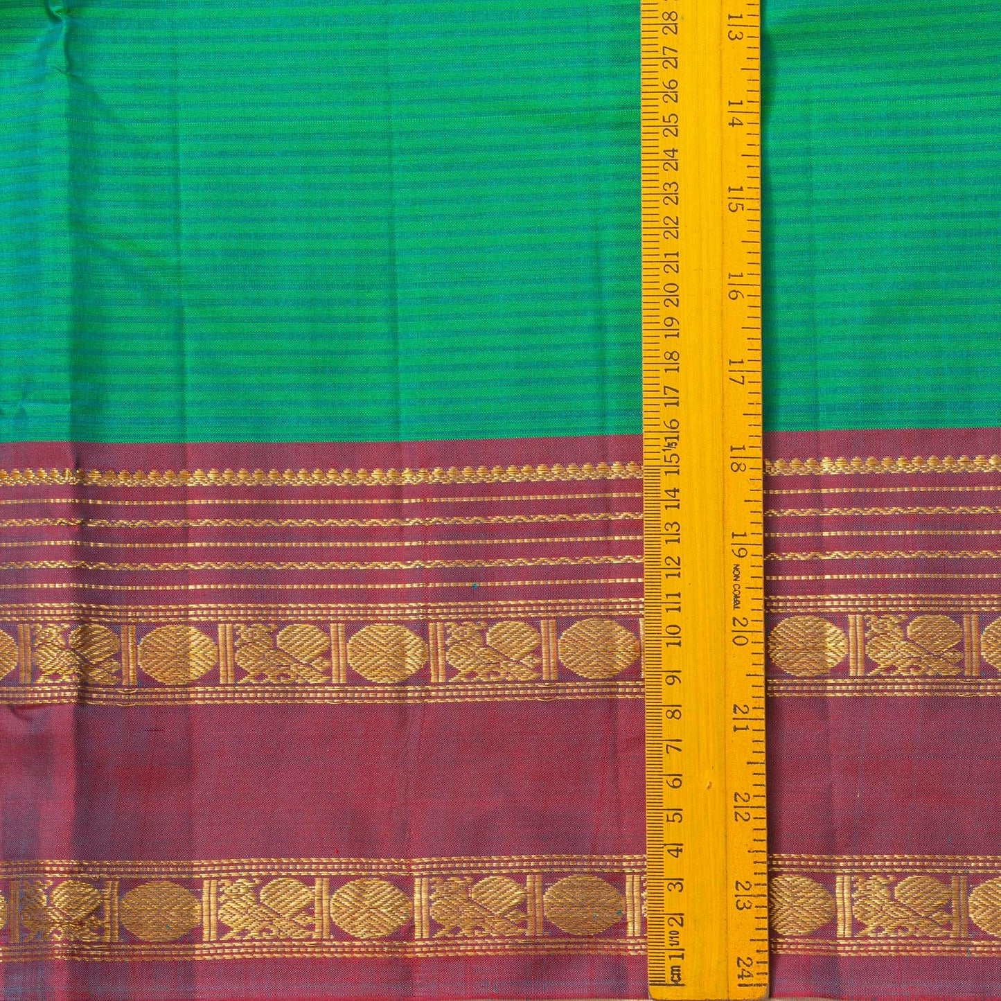 Green And Maroon Kanchipuram Silk Saree With Self Stripes For Festive Wear PV NYC 1817