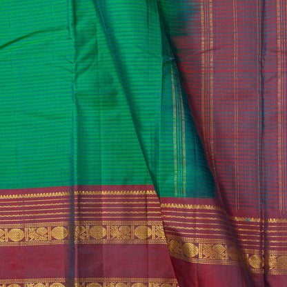 Green And Maroon Kanchipuram Silk Saree With Self Stripes For Festive Wear PV NYC 1817