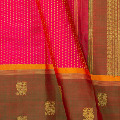 Pink And Maanthulir Green Kanchipuram Silk Saree For Wedding Wear PV NYC 1753 - Silk Sari - Panjavarnam PV NYC 1753
