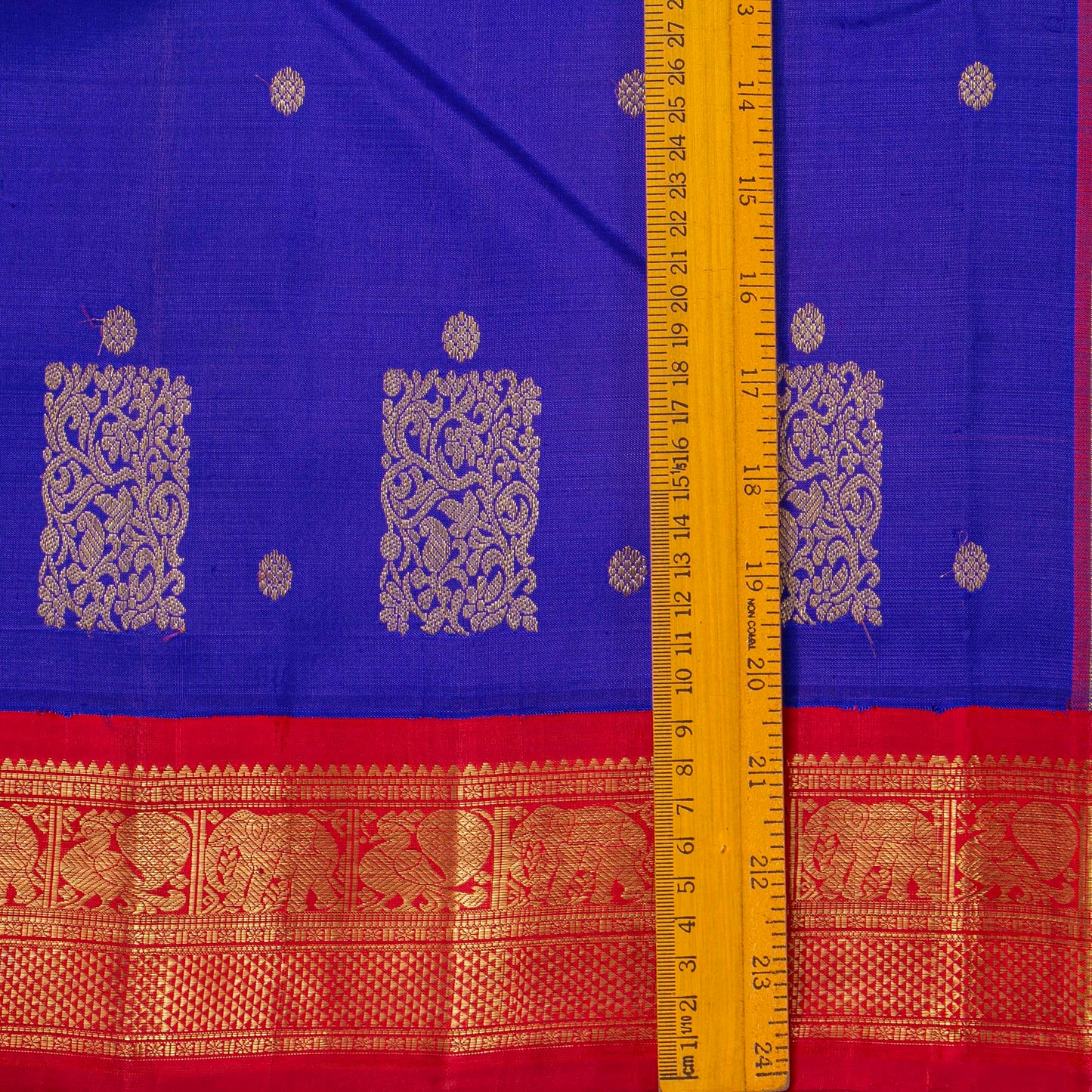 Blue And Red Kanchipuram Silk Saree For Festive Wear PV NYC 1846