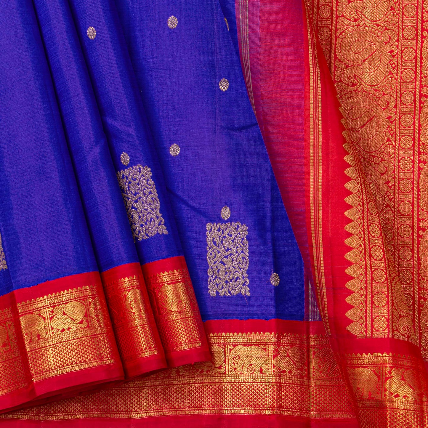 Blue And Red Kanchipuram Silk Saree For Festive Wear PV NYC 1846