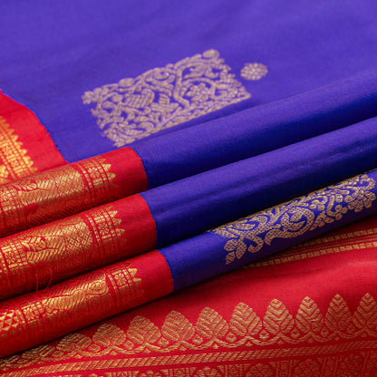 Blue And Red Kanchipuram Silk Saree For Festive Wear PV NYC 1846