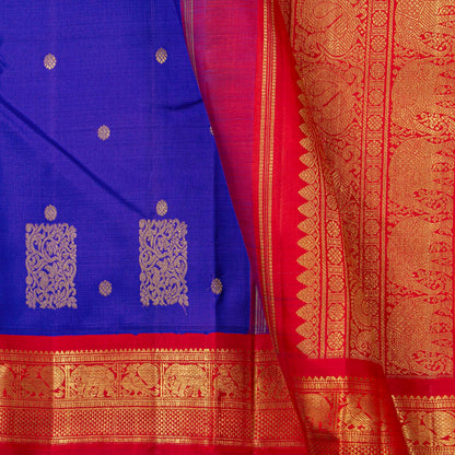 Blue And Red Kanchipuram Silk Saree For Festive Wear PV NYC 1846