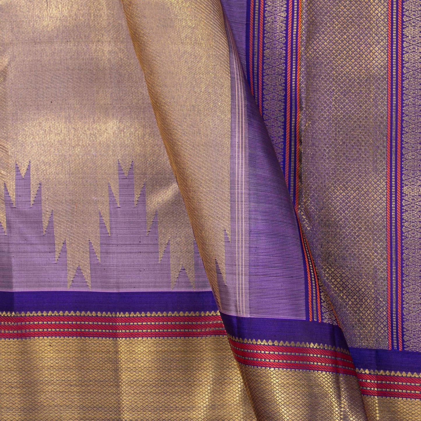 Lavender And Blue Kanchipuram Silk Saree For Bridal Wear PV NYC 1767