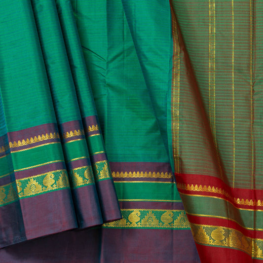 Teal And Red Kanchipuram SIlk Saree For Festive Wear PV NYC 1813 - Silk Sari - Panjavarnam PV NYC 1813