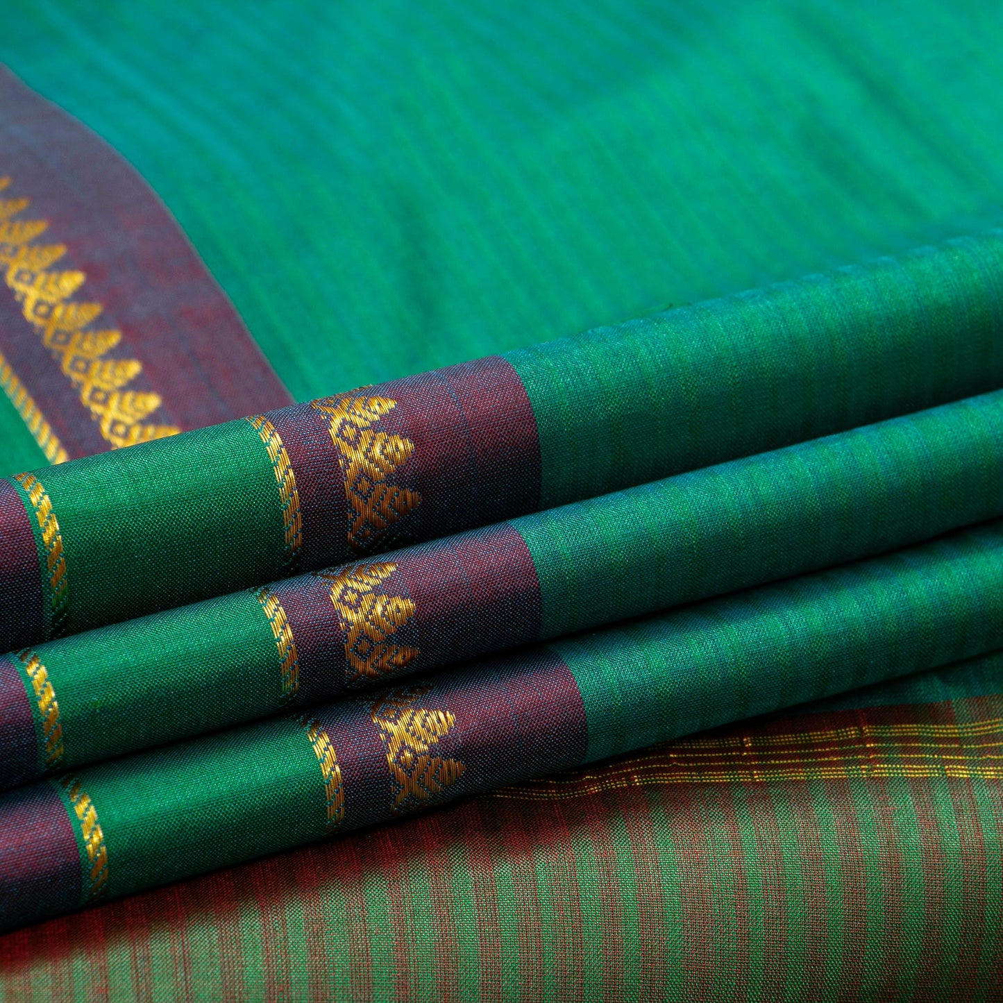 Teal And Red Kanchipuram SIlk Saree For Festive Wear PV NYC 1813