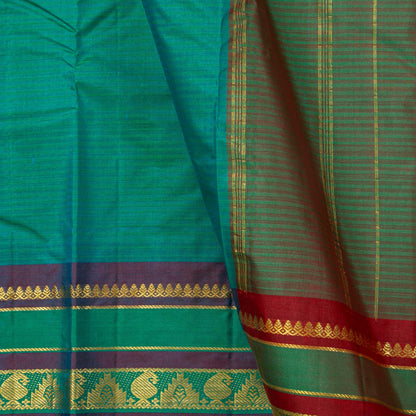 Teal And Red Kanchipuram SIlk Saree For Festive Wear PV NYC 1813