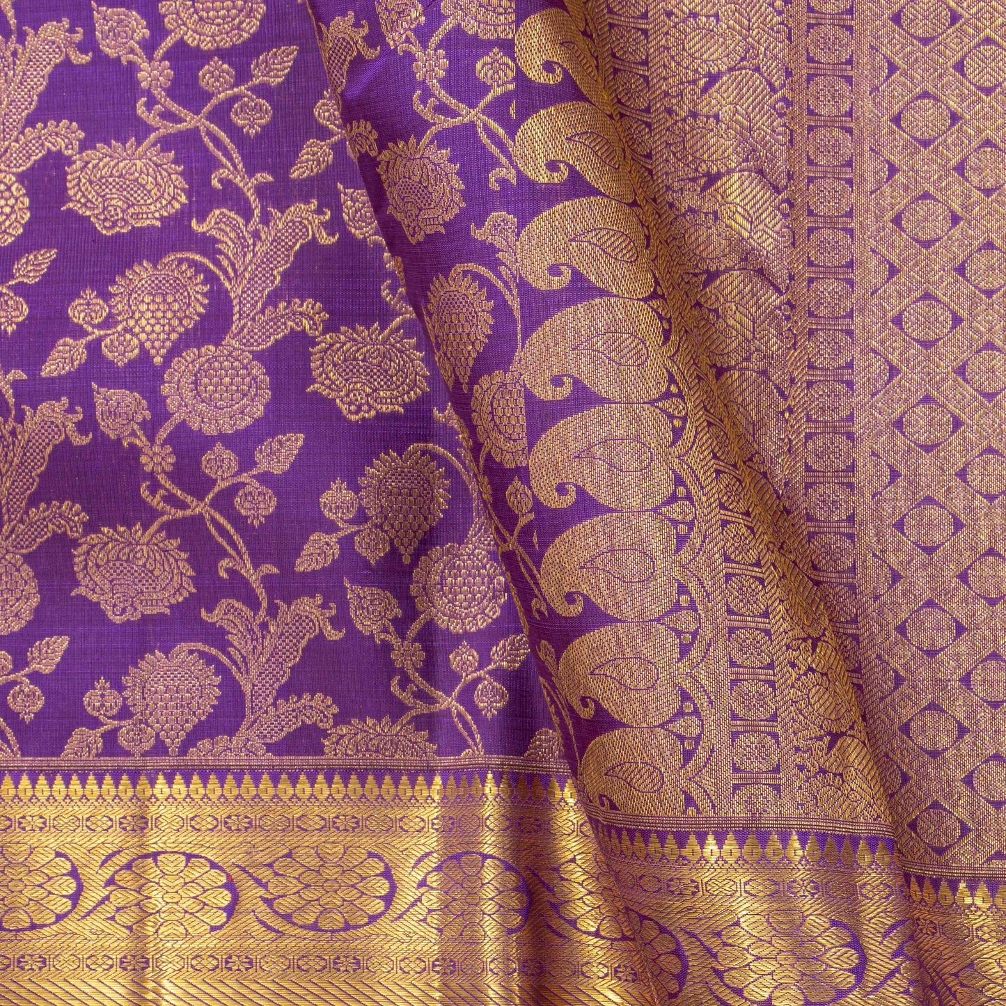 Purple And Gold Kanchipuram Silk Saree For Bridal Wear PV NYC 1770