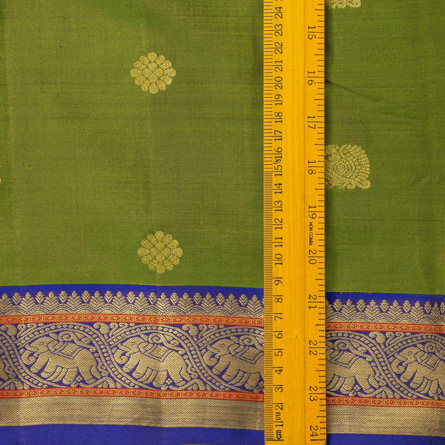 Olive Green And Royal Blue Kanchipuram Silk Saree For Festive Wear PV NYC 1815