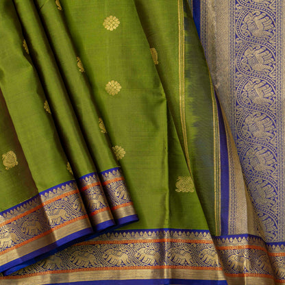 Olive Green And Royal Blue Kanchipuram Silk Saree For Festive Wear PV NYC 1815