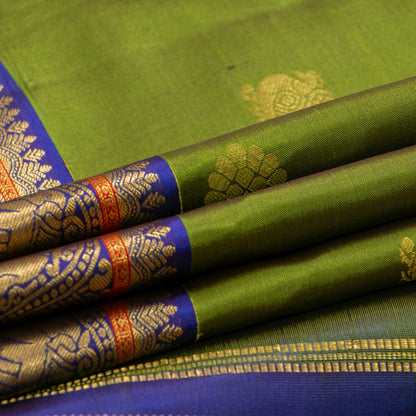 Olive Green And Royal Blue Kanchipuram Silk Saree For Festive Wear PV NYC 1815